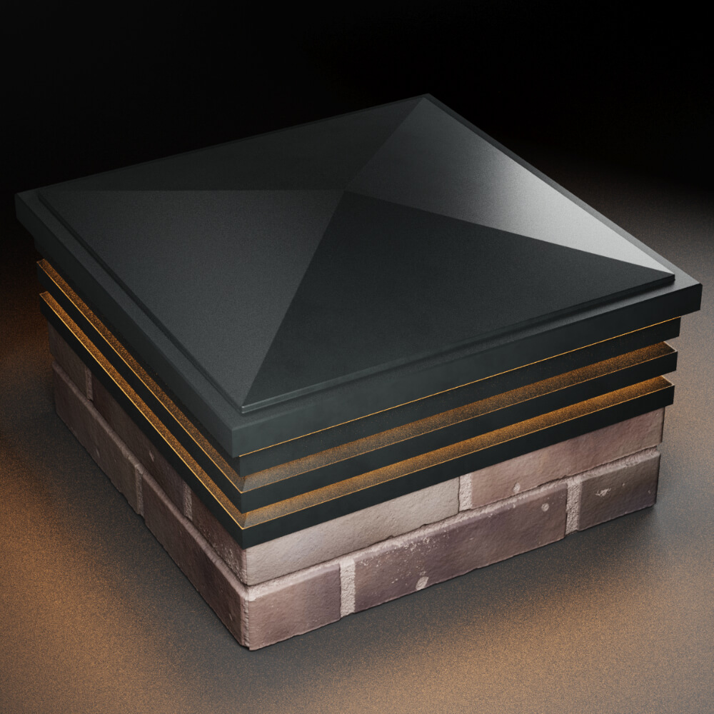 Колпак Zking Бона ХайТек Черный на столб 2х2 кирпича (513х513мм) с подсветкой в Новосибирске фото