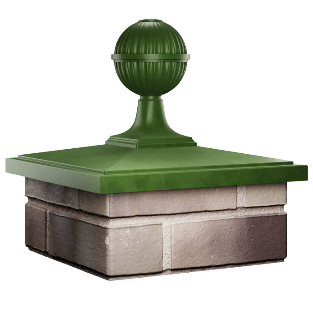 Колпак Zking БонаМоно Зеленый с шаром на столб 1.5х1.5 кирпича (385х385, 400х400мм) в сборе в Новосибирске фото