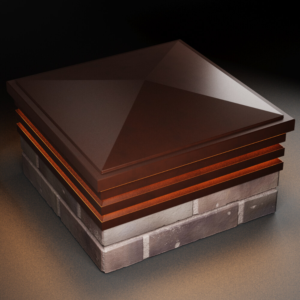 Колпак Zking Бона ХайТек Коричневый на столб 2х2 кирпича (513х513мм) с подсветкой в Новосибирске фото