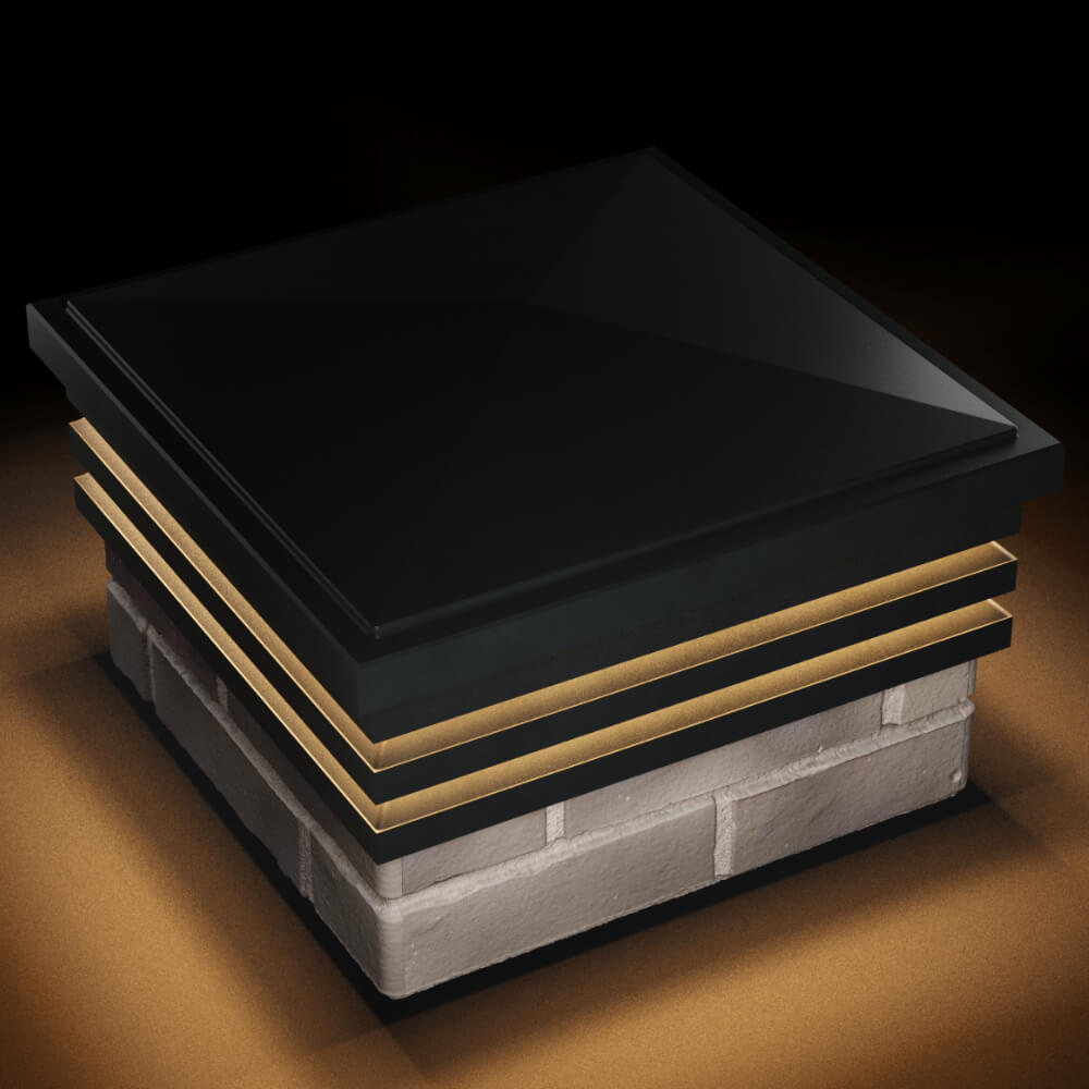 Колпак Zking Бона ХайТек Черный на столб 1.5х1.5 кирпича (385х385мм) с подсветкой в Новосибирске фото