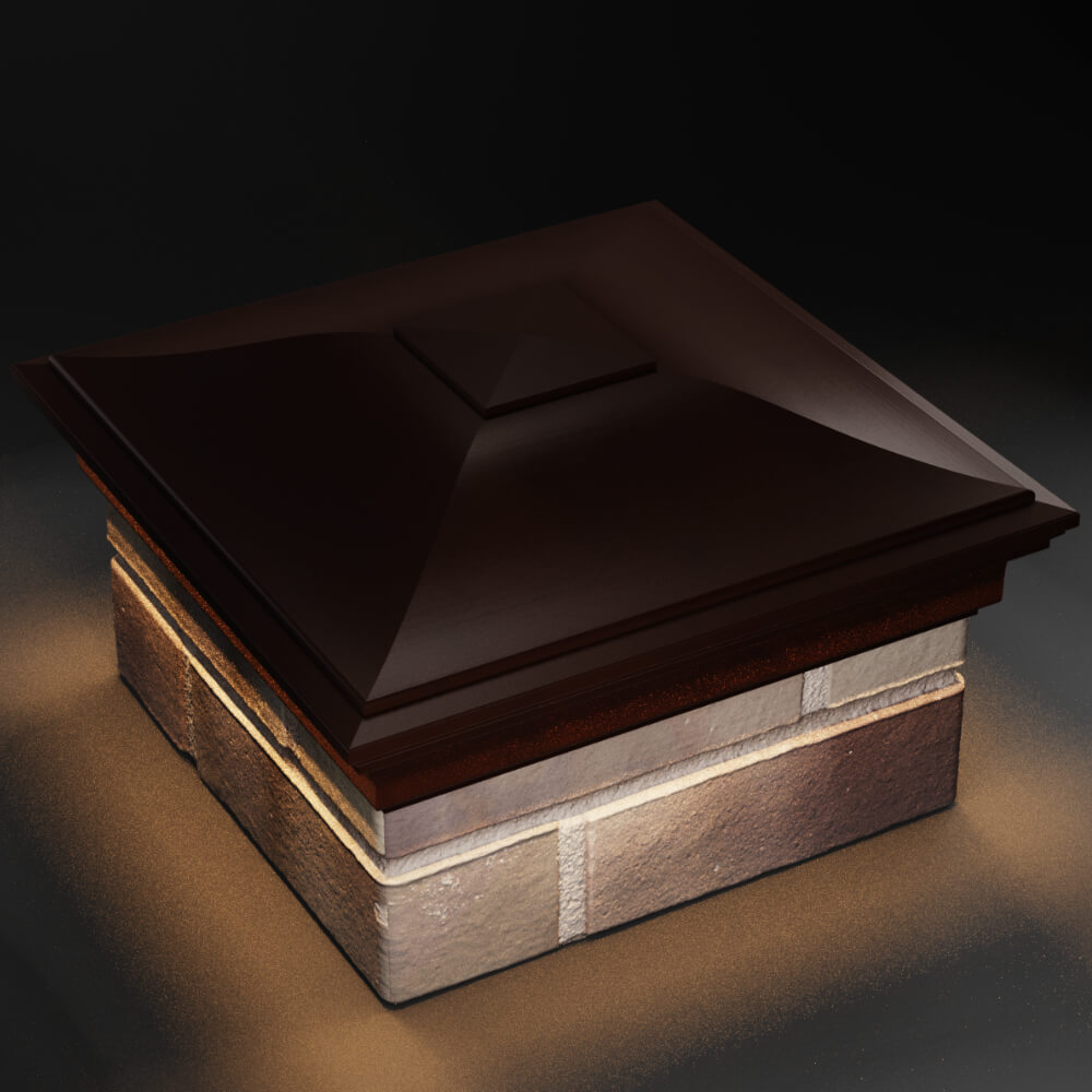 Колпак Zking Монблан Коричневый на столб 1.5х1.5 кирпича (385х385мм) с подсветкой в Новосибирске фото