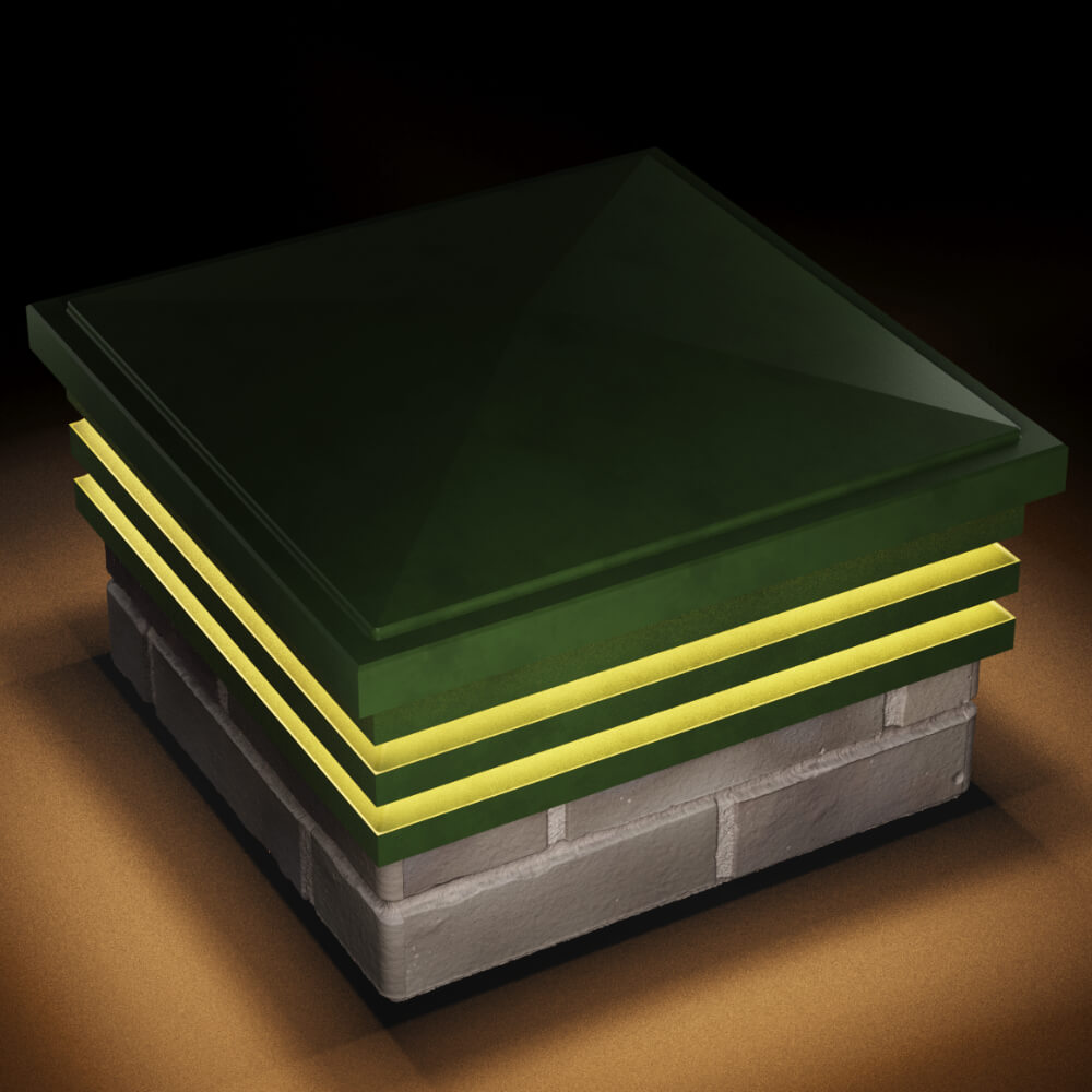 Колпак Zking Бона ХайТек Зеленый на столб 1.5х1.5 кирпича (385х385мм) с подсветкой в Новосибирске фото