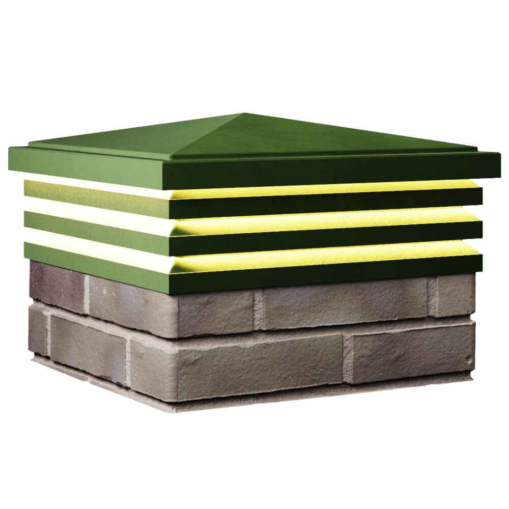 Колпак Zking Бона ХайТек Зеленый на столб 1.5х1.5 кирпича (385х385мм) с подсветкой в Новосибирске фото