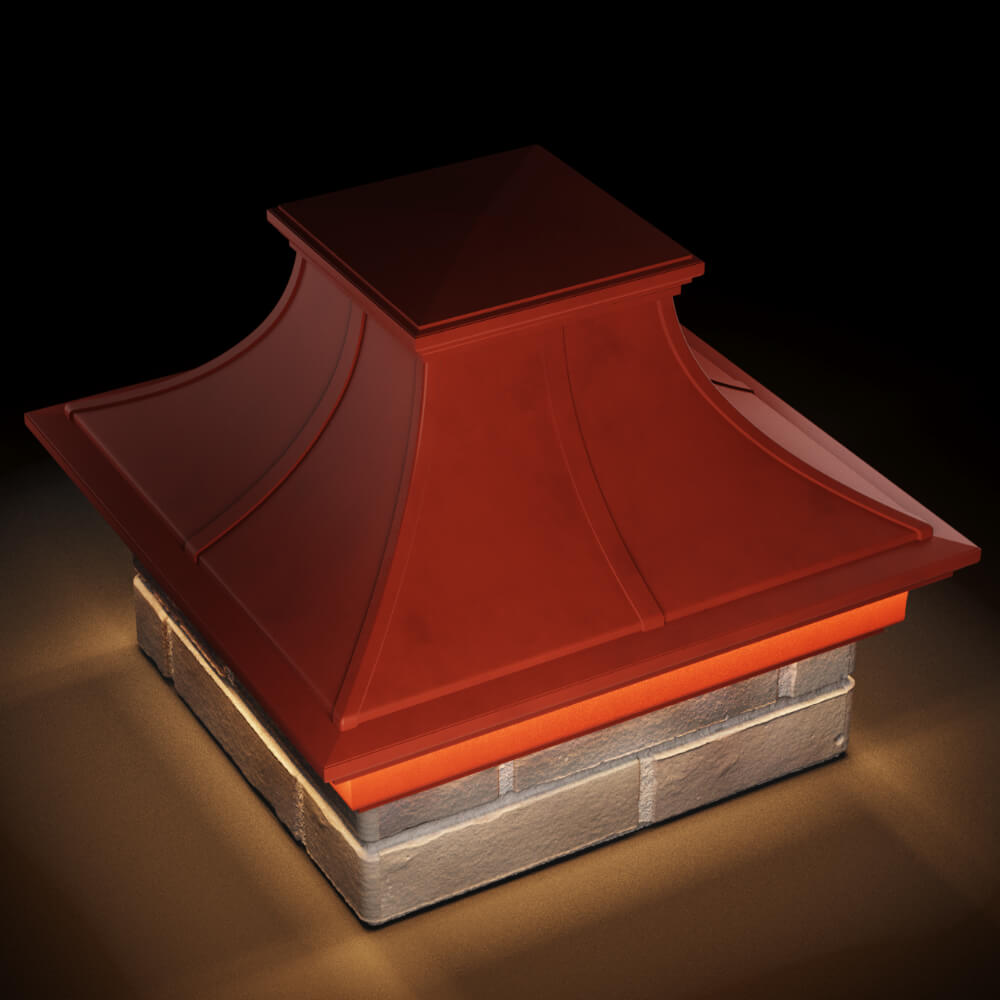 Колпак Zking Монблан Премиум Красный на столб 1.5х1.5 кирпича (385х385мм) с подсветкой в Новосибирске фото