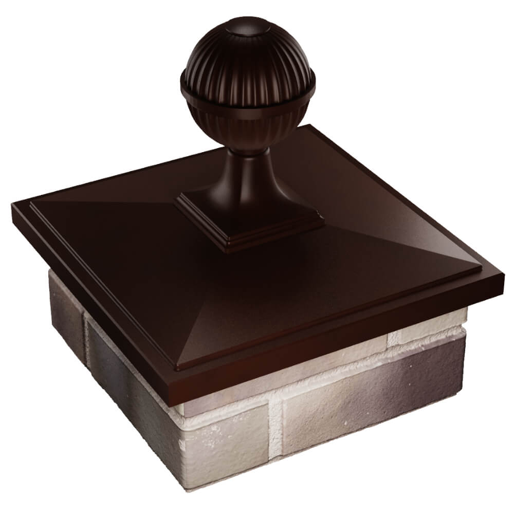 Колпак Zking БонаМоно Коричневый с шаром на столб 1.5х1.5 кирпича (385х385, 400х400мм) в сборе в Новосибирске фото