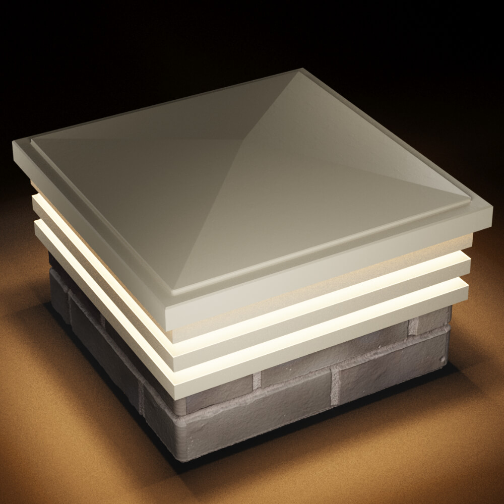 Колпак Zking Бона ХайТек Бежевый на столб 1.5х1.5 кирпича (385х385мм) с подсветкой в Новосибирске фото