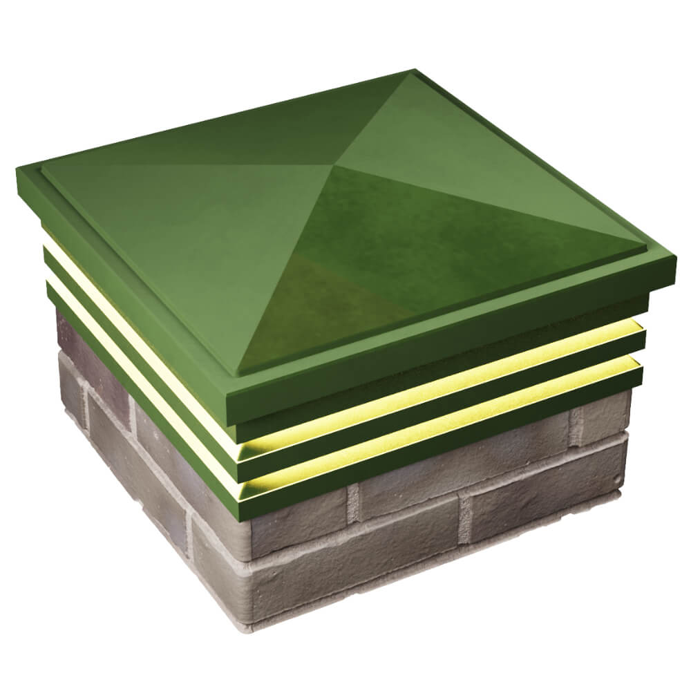 Колпак Zking Бона ХайТек Зеленый на столб 1.5х1.5 кирпича (385х385мм) с подсветкой в Новосибирске фото