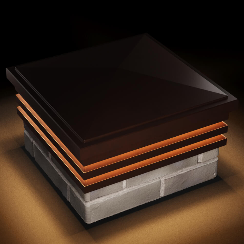 Колпак Zking Бона ХайТек Коричневый на столб 1.5х1.5 кирпича (385х385мм) с подсветкой в Новосибирске фото