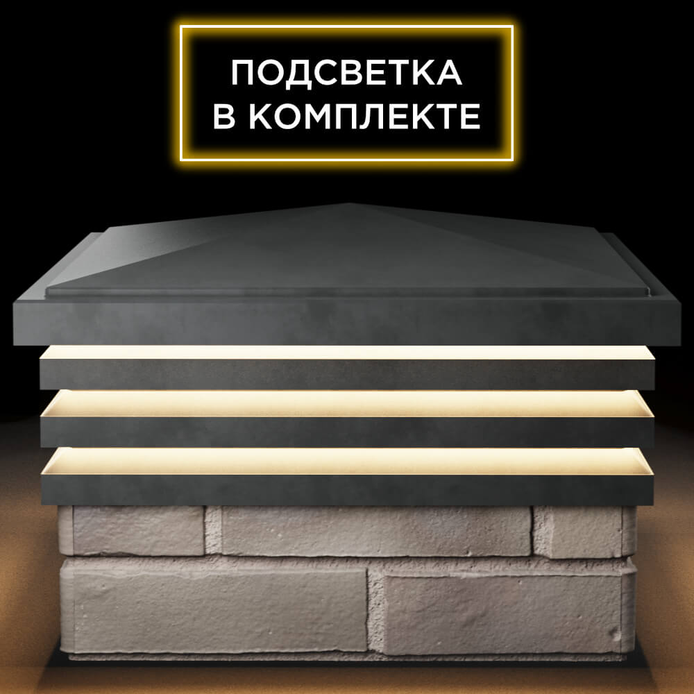 Колпак Zking Бона ХайТек Серый на столб 1.5х1.5 кирпича (385х385мм) с подсветкой Новосибирск фото
