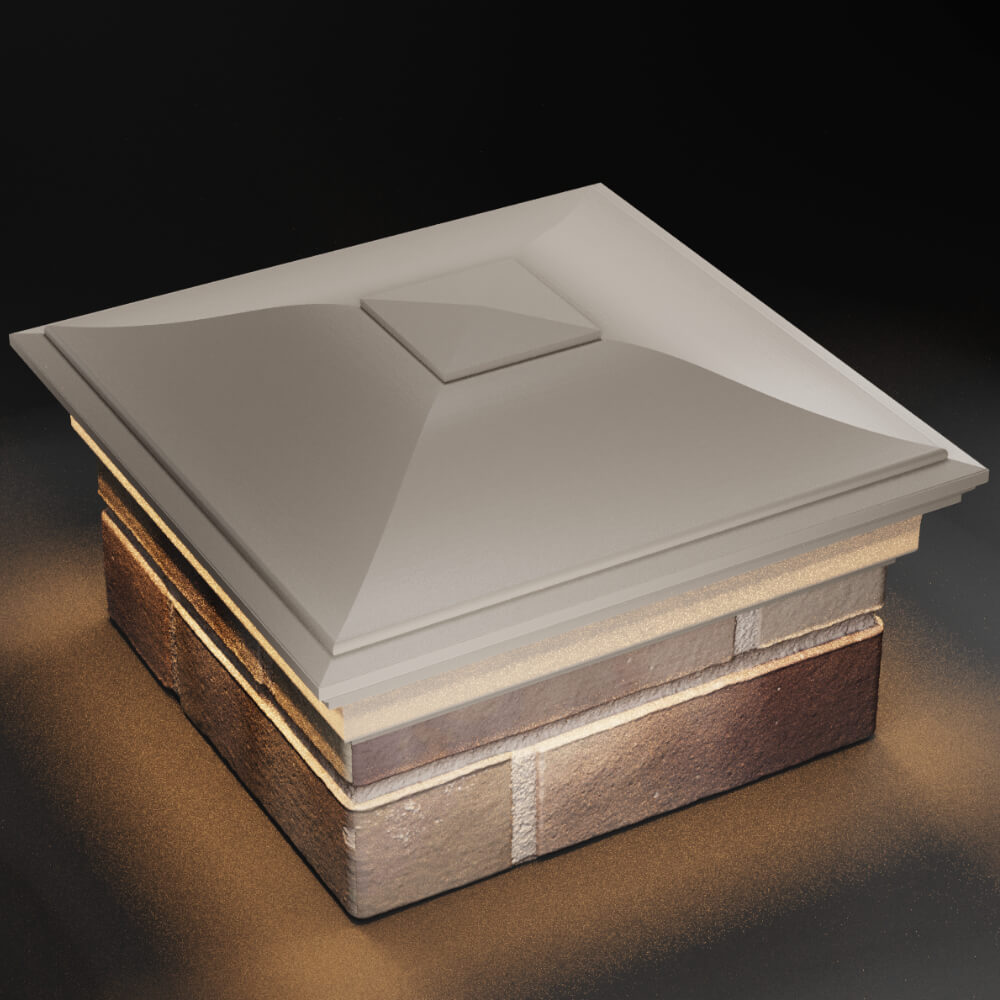 Колпак Zking Монблан Бежевый на столб 1.5х1.5 кирпича (385х385мм) с подсветкой в Новосибирске фото