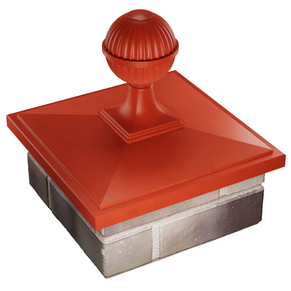 Колпак Zking БонаМоно Красный с шаром на столб 1.5х1.5 кирпича (385х385, 400х400мм) в сборе в Новосибирске фото