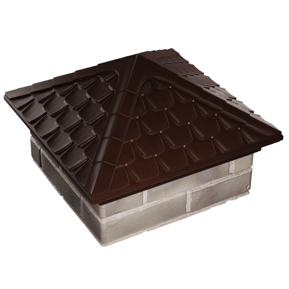 Колпак Zking Эльбрус Коричневый на столб 1.5х1.5 кирпича (385х385мм) в Новосибирске фото